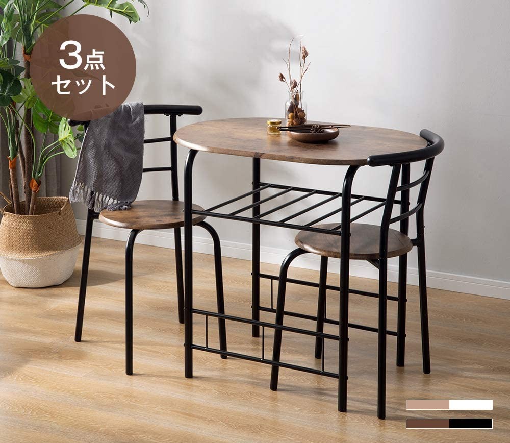円形ダイニングテーブル 3点セット ダイニングセット テーブル 食卓 チェア2脚 コンパクトサイズ 2人掛け おしゃれ 木目調 コンパクト