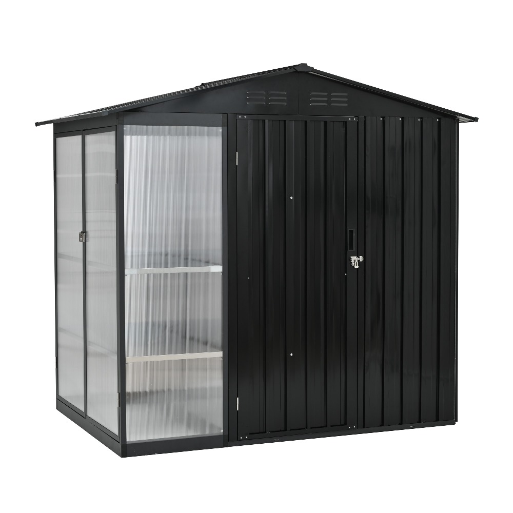 【レビュー投稿で5%OFFクーポン】 物置 屋外 スチール製 W180×D121×H180cm 可動棚付き 温室 収納庫 大型 戸外収納 ベランダ 物置き 防さび 防水 ガーデニング収納 園芸 倉庫 新作