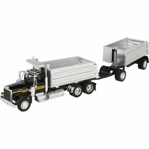 Kenworth W900 Double Dump Truck 1/32 Scale Diecast Model ケンワース W900 ダブル ダンプ トラック 1/32 スケール ダイキャスト モデル ミニカー トラック ブラック トラクタートレーラー 働く車 アメリカ USA アメ車 アメリカ雑貨 アメリカン雑貨