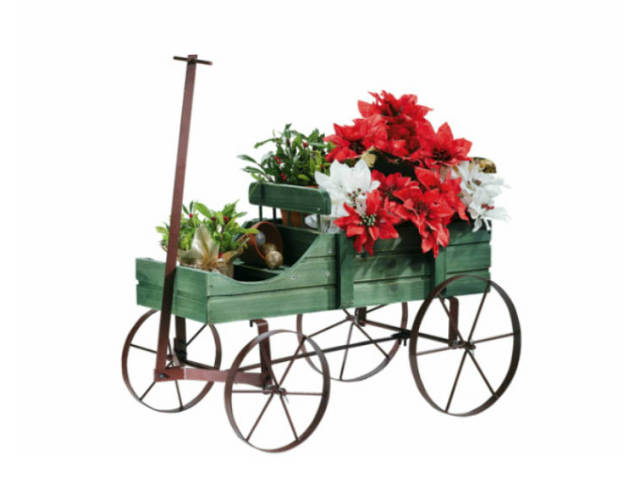 Amish Style Country Wagon Wood Green,Blue,Red Garden Planter カントリーワゴン プランター グリーン ガーデニング ウッド 木製ワゴン アメリカ 花台 インテリア フラワーボックス フラワーBOX ジャンクガーデン JUNK フラワーワゴン画像