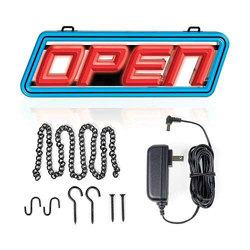 Super Bright LED Open Sign 15 x 5 Inch オープン クローズ ハンギング サイン 電光看板 アメリカ 業務用 アメリカン フードカー イベント 営業看板 ブルー レッド 店舗 お店