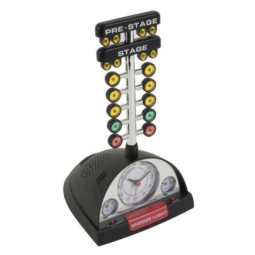 Drag Race Alarm Clock Batteries ドラッグレース アラーム クロック 目覚まし時計 時計 アメ車 ナスカー ドラッグレース アメリカン レース 温度計 湿度計 アメリカ雑貨 アメリカン雑貨｜STAB BLUE ENTERPRISE