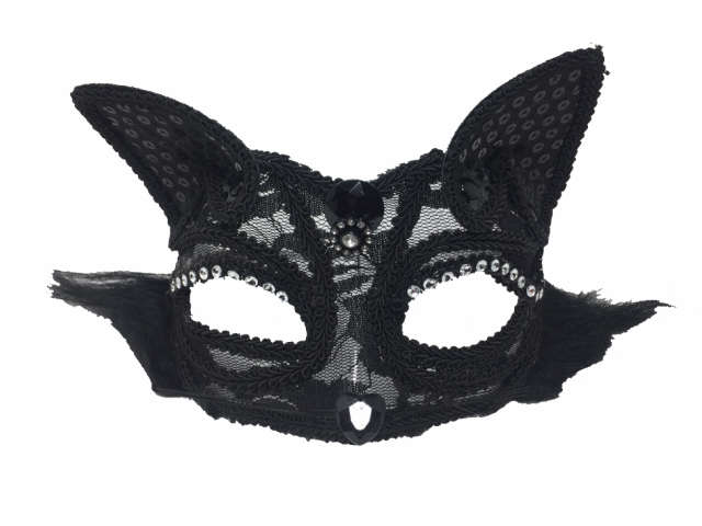 Venetian Masquerade Mask Women's Sexy Black Glitter Fancy Cat Lace Eye Mask 2 アイマスク ハロウィン 猫 キャット 仮装 パーティー 仮面舞踏会 マルディグラマスク 舞台画像