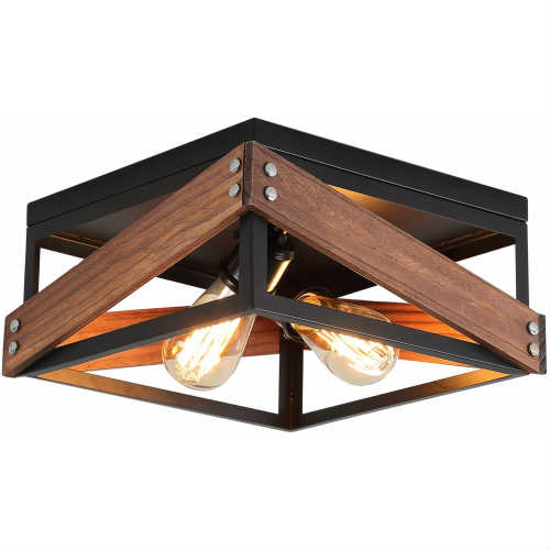 【楽天市場】Metal and Wood Square Flush Mount Ceiling Light ブラック メタル ウッド スクエア