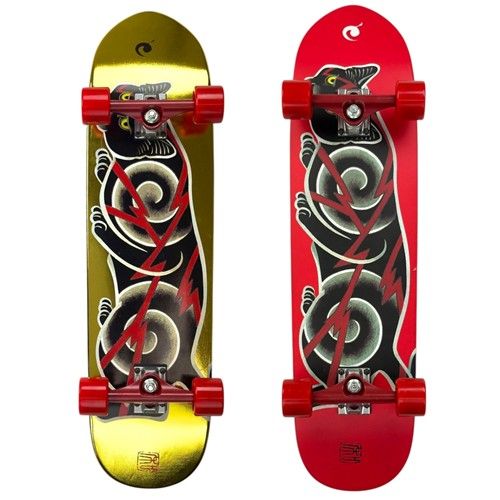 MONMON CATS Electric Cat Cruiser Complete Skateboard モンモンキャット コンプリートスケートボード スケボー 猫 刺青 イレズミ tattoo タトゥー ねこ 猫 亜米利加 黄金州 滑るゲーム盤 スケボー ゴールド 赤いこと 金 赤アメリカン