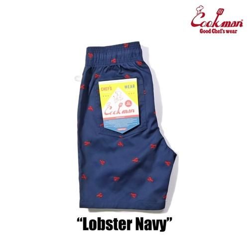 クックマン シェフパンツ ショートパンツ Chef Pants Short Embroidery Lobster Navy エンブロイダリー ロブスター ネイビー 海老 えび エビ アメリカ アメリカン 短パン ショーパン COOKMAN Cookman ワークパンツ ユニセックス 男女兼用 ハーフパンツ