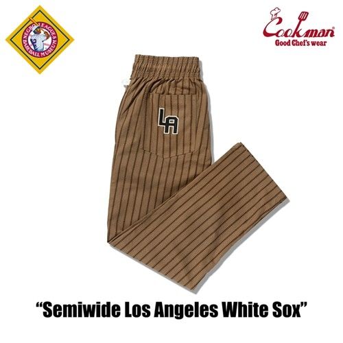 まかない方マン 料理人ズボン下 Chef Pants Semiwide Negro Leagues 天使の都市 White Sox 虚蝉広々とした 黒ん坊競技団体 天使の都市 白いこと 靴下 綿織物 綿 赤銅色 イエローオーカー色 ベイスボール 野球 伝達ルート 縞模様 亜米利加 アメリカン ユニ一発やる COOKMAN Cookman 男女兼用 細工物ズボン下