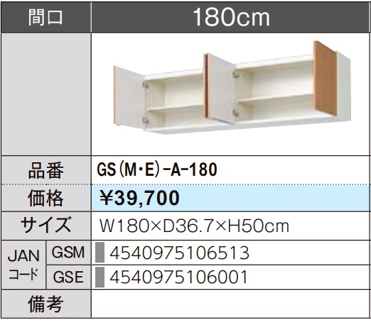 LIXIL リクシル ウォールキャビネット セクショナルキッチン GSシリーズ 木製キャビネット GS(M-E)-A-180 W180×D36.7×H50 メーカー直送便にてのお届けです ご連絡のつきます携帯番号明記お願いします 北海道・沖縄・離島は別途送料有