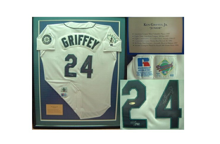 UDA メモラビリア！マリナーズ<BR># 24KEN GRIFFEY JR<BR>RUSSEL製 限定ジャージ<BR>直筆サイン＆額入り　証明書付