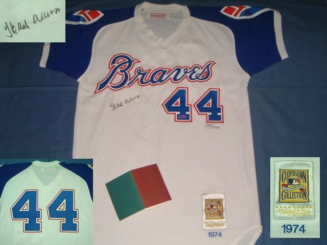 UDA メモラビリア！ブレーブス<BR>#44 Hank Aaron<BR>H.アーロン 1974<BR>COOPERSTOWN <BR>COLLECTION 限定ジャージ<BR>直筆サイン入り UDA証明書付