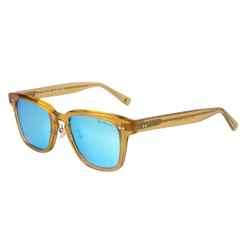 【BLACK FLYS】ブラックフライ【FLY CLUBMAN】CLEAR CARAMEL/BLUE MIRROR POLARIZED LENS(偏光レンズ）【サングラス】BlackFlys【レザーケース付】【送料無料】｜StaleFink