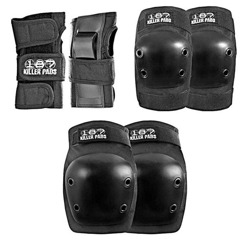 【187 KILLER PADS】187殺害者パッド【adult Six Pad Set】Black【キッズ】成年者用【3点SET】スケボー【プロテクター】SKATEBOARD 【滑る】手関節、肘、膝の3点仕掛ける
