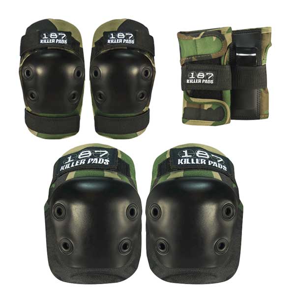 【187 KILLER PADS】187殺害者パッド【Junior Pad Set】CAMO【キッズ】ちびっ子用【準拠集団として4歳～8歳】3点SET【スケボー】プロテクター【SKATEBOARD】滑る【JR SIX PACK】手関節、肘、膝の3点書き割り