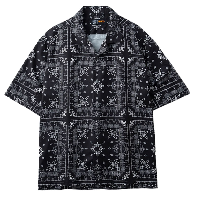 【BLUCO】ブルコ【オープンカラーシャツ -Bandana-】2色合いBLACK GRAY 163-21-018 炎節プルオーバー【半袖プルオーバー】