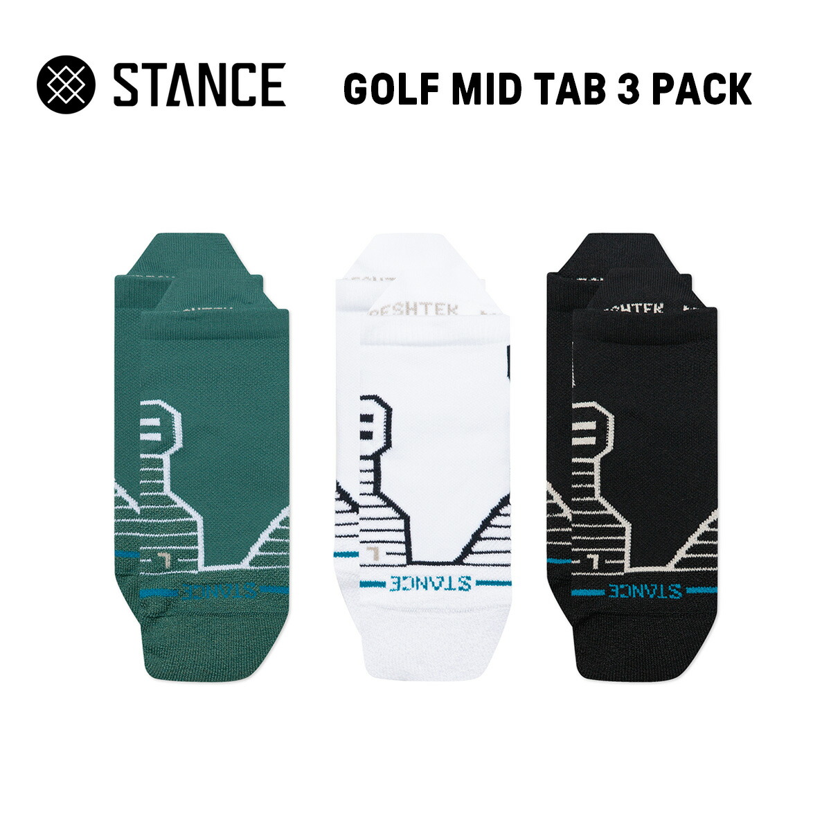 STANCE SOCKS スタンス ソックス【GOLF MID TAB 3 PACK】ゴルフ 靴下 抗菌 防臭 ユニセックス M 22.5-26.0cm L 25.5-29.0cm ギフト 男性 彼氏 女性 彼女 プレゼント 贈り物 パフォーマンス おしゃれ 機能性 クッション 保護 疲れにくい ブラック ホワイト 3足セット