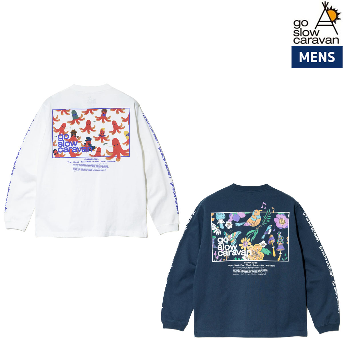 ゴースローキャラバン go slow caravan USA/C スクエアLOGOバックプリント ロングスリーブTEE メンズ カジュアル アウトドア トップス 長袖 ロンT クルーネック プルオーバー 361901