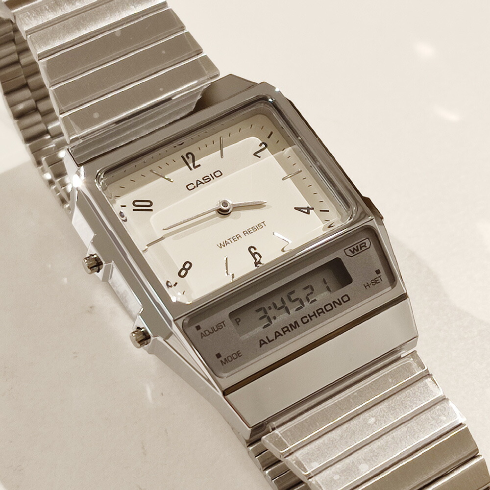 カシオ CASIO “CLASSIC” AQ-800E-7A2JF シルバー×アイボリー 国内正規品 レトロモダン 角型フォルム CASIO VINTAGE [ アナデジ デジアナ チプカシ レトロデザイン ウォッチ 昭和 父の日 母の日 ]