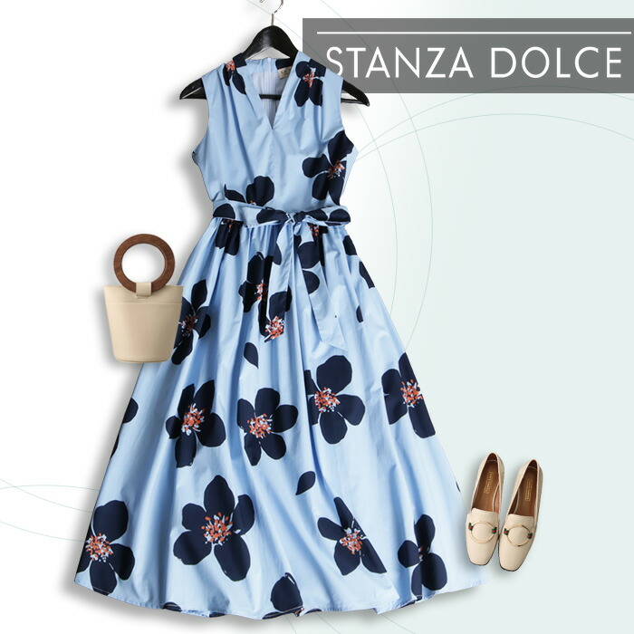 レディース ワンピース ロング 特別クーポン配布中 上品 フラワー 特別クーポン配布中 ワンピース 50代 フレア フォーマル フォーマルワンピース 代 きれいめ 華やぐブルー系の花柄で清潔感 爽やかさある花柄ワンピース 30代 花柄 40代 50代 大きいサイズ 新作