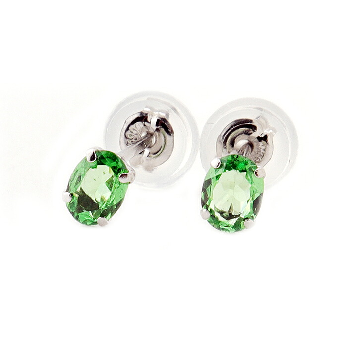 【限定1点限り】ピアス グリーンガーネット プラチナ Pt900 限定品 オーバル 一粒留 スタッド シンプル 左右セット 限定1点限り｜FOREST OF THE JEWELRY
