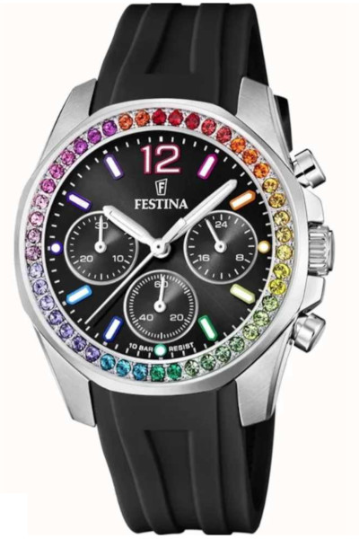 日本未発売 FESTINA F20610/3 フェスティナ クロノグラフ メンズ ウォッチ レインボーベゼル ブラック