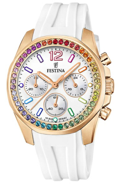 日本未発売 FESTINA F20611/2 フェスティナ クロノグラフ メンズ ウォッチ レインボーベゼル シェル ローズゴールド