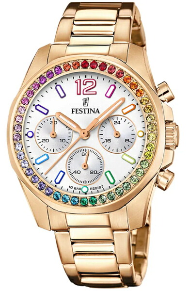 【ベルト調整無料】日本未発売 FESTINA F20639/2 フェスティナ クロノグラフ メンズ ウォッチ レインボーベゼル ローズゴールド