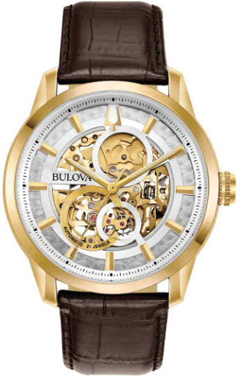 BULOVA 97A138 ブローバ 自動小銃巻 オートマ スケルトン ご覧なさる 時辰儀 ゴールド 赤銅色 今めかしい【貨物輸送無料】【代引手数料無料】