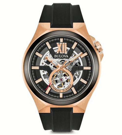BULOVA 98A177 ブローバ 自動小銃巻 オートマ スケルトン ご覧なさる 天然ゴム胴締め 【貨物輸送無料】【代引手数料無料】【胴締め自然調整無料】