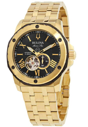 【ベルト調整無料】ブローバ BULOVA 98A273 マリンスター メンズ 自動巻 オートマ ウォッチ 時計 ゴールド 200m防水