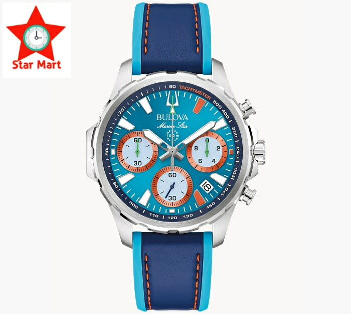 日本未発売 BULOVA 96B460 ブローバ 米国海兵隊員はやりっ子 メンズ クロノグラフ ご覧なさる ウオッチ 青み