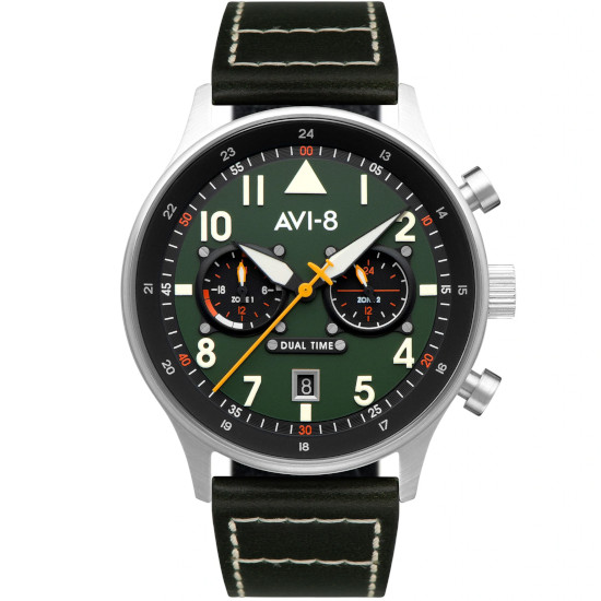 アビエイト AVI-8 AV-4088-02 ホーカーハリケーン ミリタリー メンズ デュアルタイム レザーウォッチ 腕時計