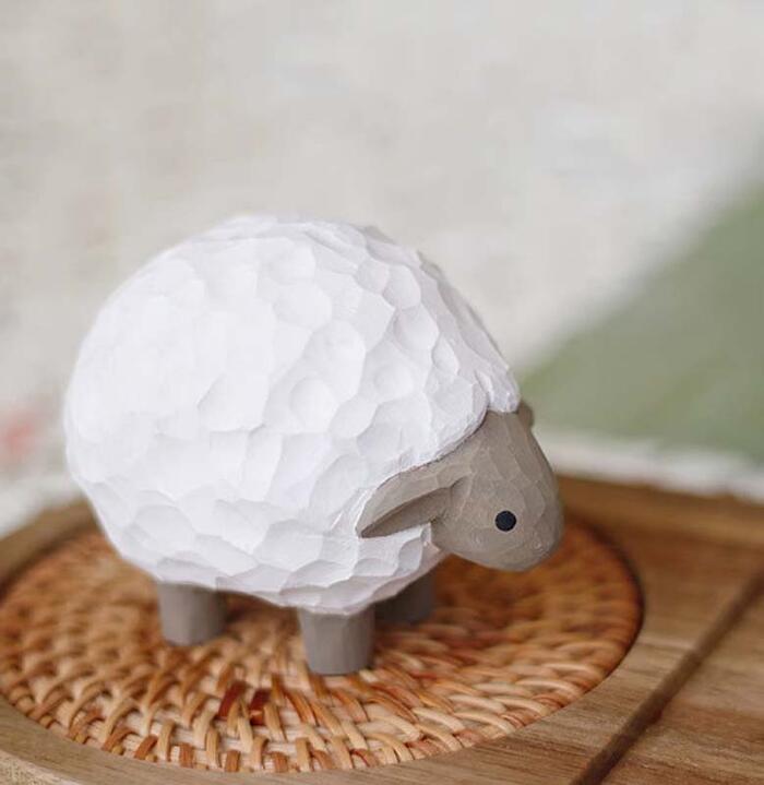 手作りの置物 楽天市場】ひつじ 置物 木彫り 癒し オブジェ 手作り マスコット 木製