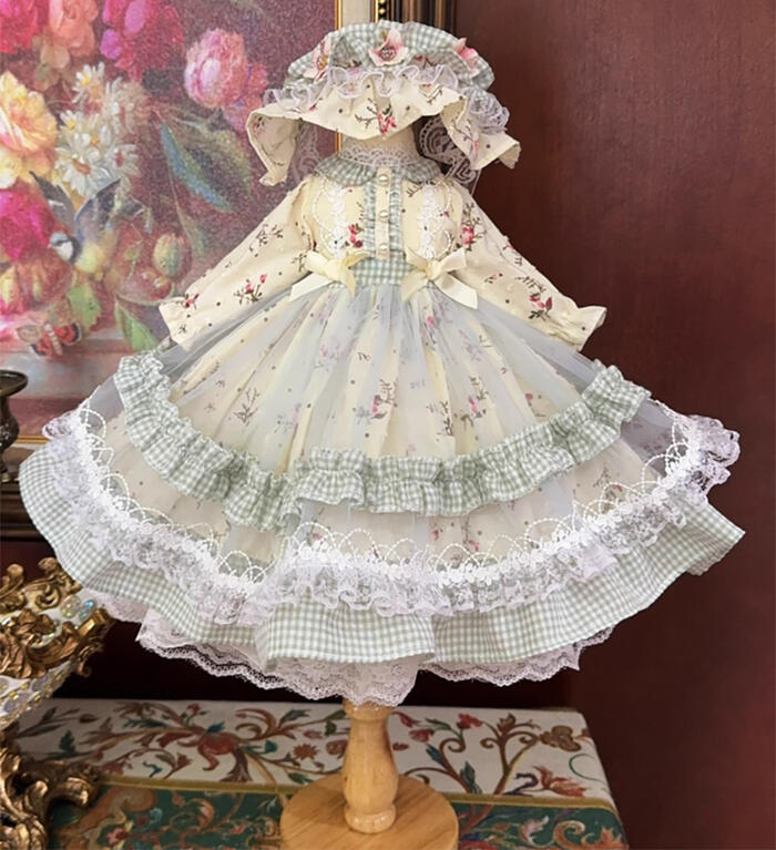 楽天市場】BJDドール服 ロリータ ワンピース グリーン ボンネット 帽子