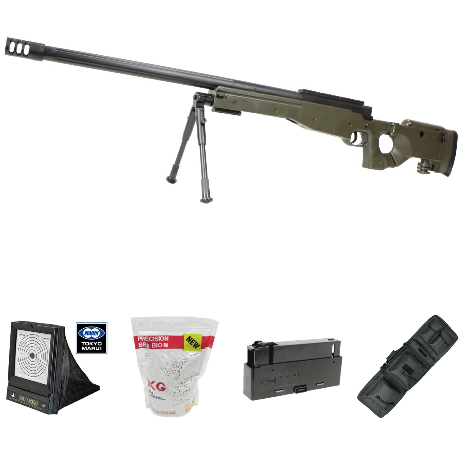 《セット品フェア》 【本体セット】 AGM AW338 エアーコッキングライフル BK【お得5点セット】 9,752円