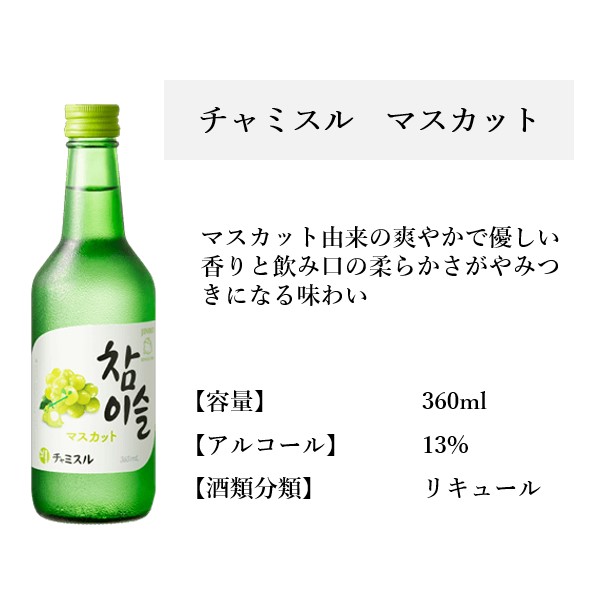 市場 お中元ギフト JINRO チャミスル 通販 マスカット 13度 リキュール 360ml 20本360ml×20本 韓国 1ケース