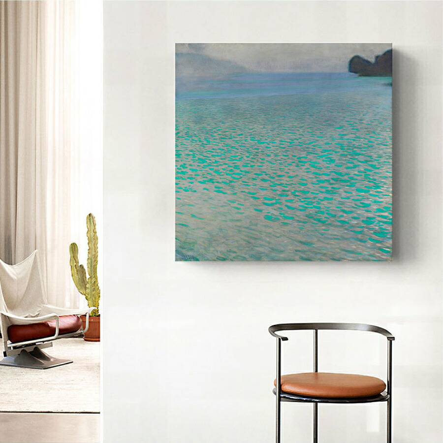 グスタフ クリムト アッター湖 名画 絵画 インテリア 人気 絵 50cm&times;50cm 70cm&times;70cm 装飾 ホテル カフェ 旅館 リビング ファブリック オシャレ アートパネル プレゼント 送料無料｜STARABAPLUS