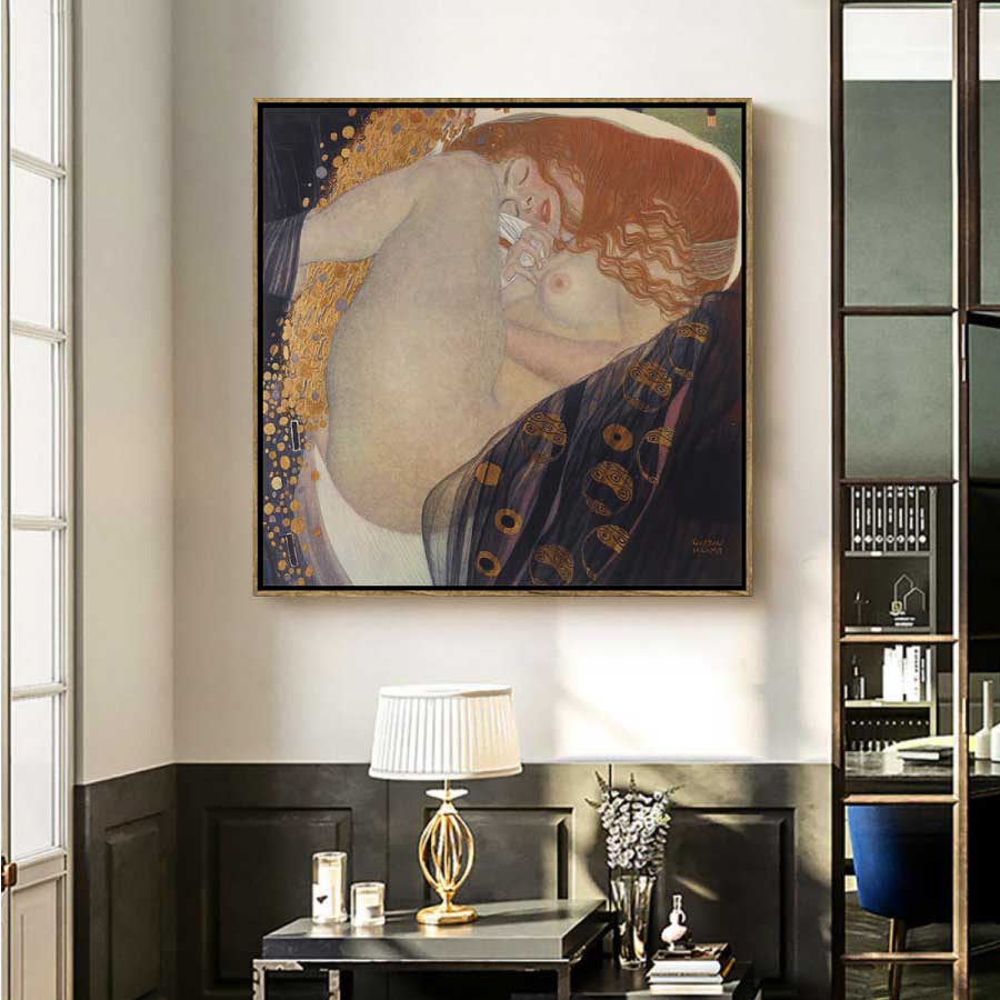 グスタフ クリムト ダナエ 名画 枠付き 絵画 50cm&times;50cm インテリア ファブリック 人気 絵 壁掛け 装飾 ホテル カフェ 旅館 リビング オシャレ インテリア アートパネル プレゼント 送料無料｜STARABAPLUS