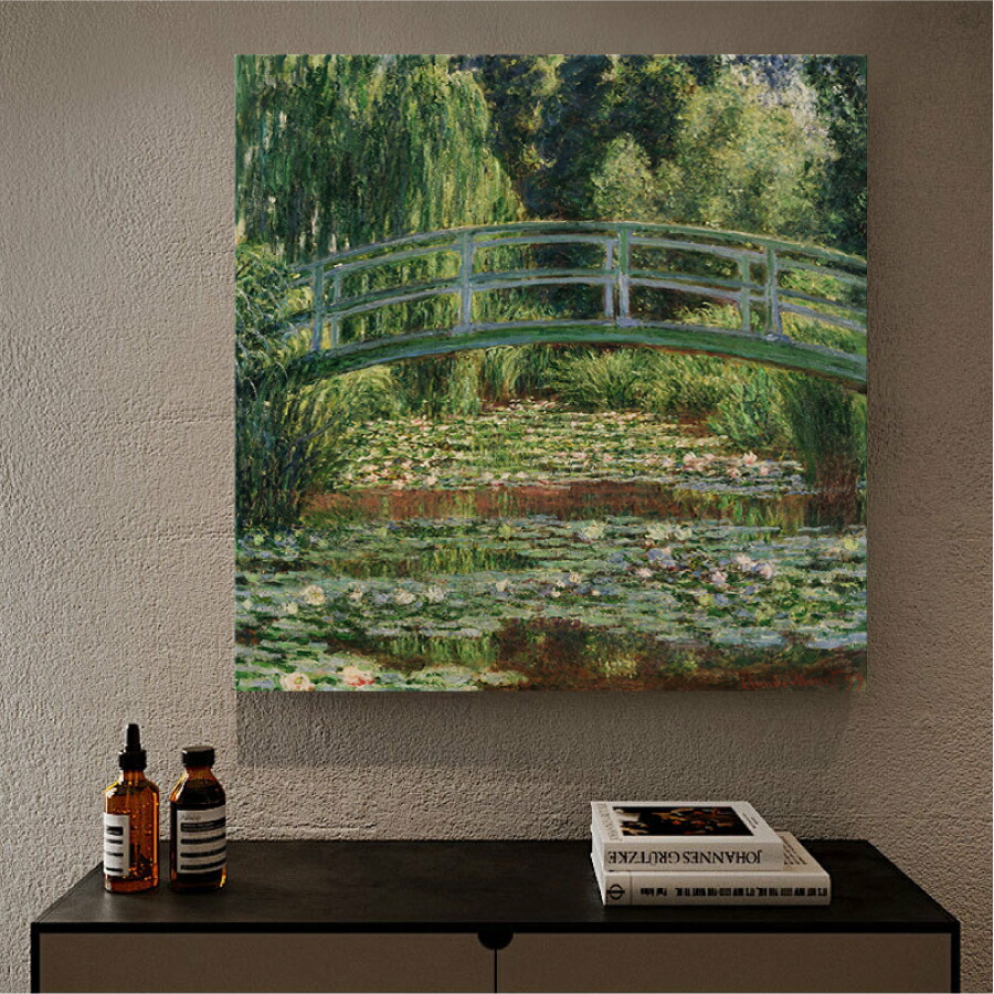 大還元クーポン 配布中 クロード・モネ リビング 風景画 名画 壁掛け インテリア プレゼント オシャレ ファブリック パネル アートパネル 送料無料  睡蓮の池と日本の橋 油絵 壁紙・装飾フィルム