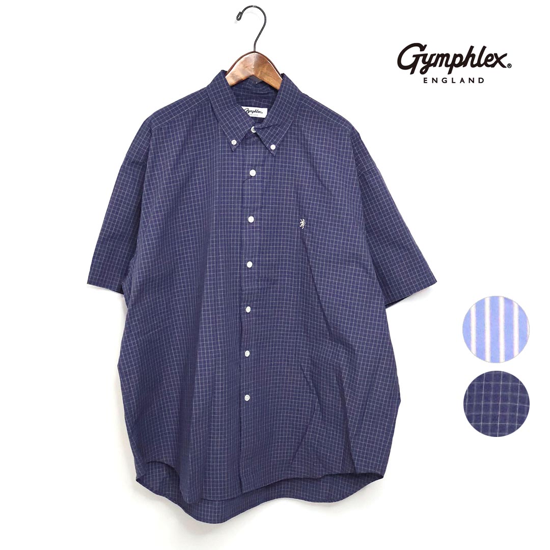 メンズ Gymphlex ジムフレックス コットン ボタンダウン 半袖シャツ 品番：GY-B0248PSE GY-B0248OGC｜HANGERS Store