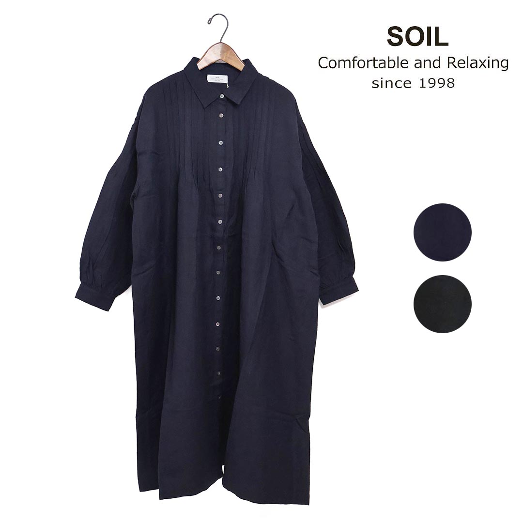 【クーポン券別れ別れ！】☆【SALE】レディース SOIL ソイル 羊毛×リネンレギュラーカラーピンタックワンピース 品番：INSL25704【30%OFF】