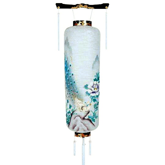 盆提灯 お盆 提灯 博多長 尺八 [牡丹に孔雀] 長さ130cm 紙製 [盆ちょうちん 新盆 初盆]｜人形の勇彩都