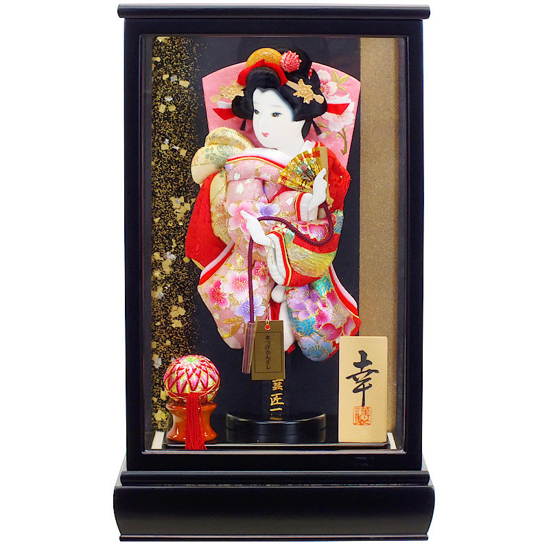 [25]羽子板 ケース入り 押絵羽子板 [幸] 10号 [黒金ライン] [KGCH10-25] ケース飾り [初正月 初節句 お祝い 女の子 コンパクト飾り]