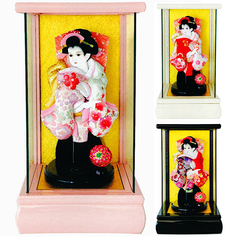 ケース入り 羽子板 6号 [白・ピンク・黒] 押絵羽子板 [MOCH06-WPB] [ケース入り コンパクト 羽子板飾り]