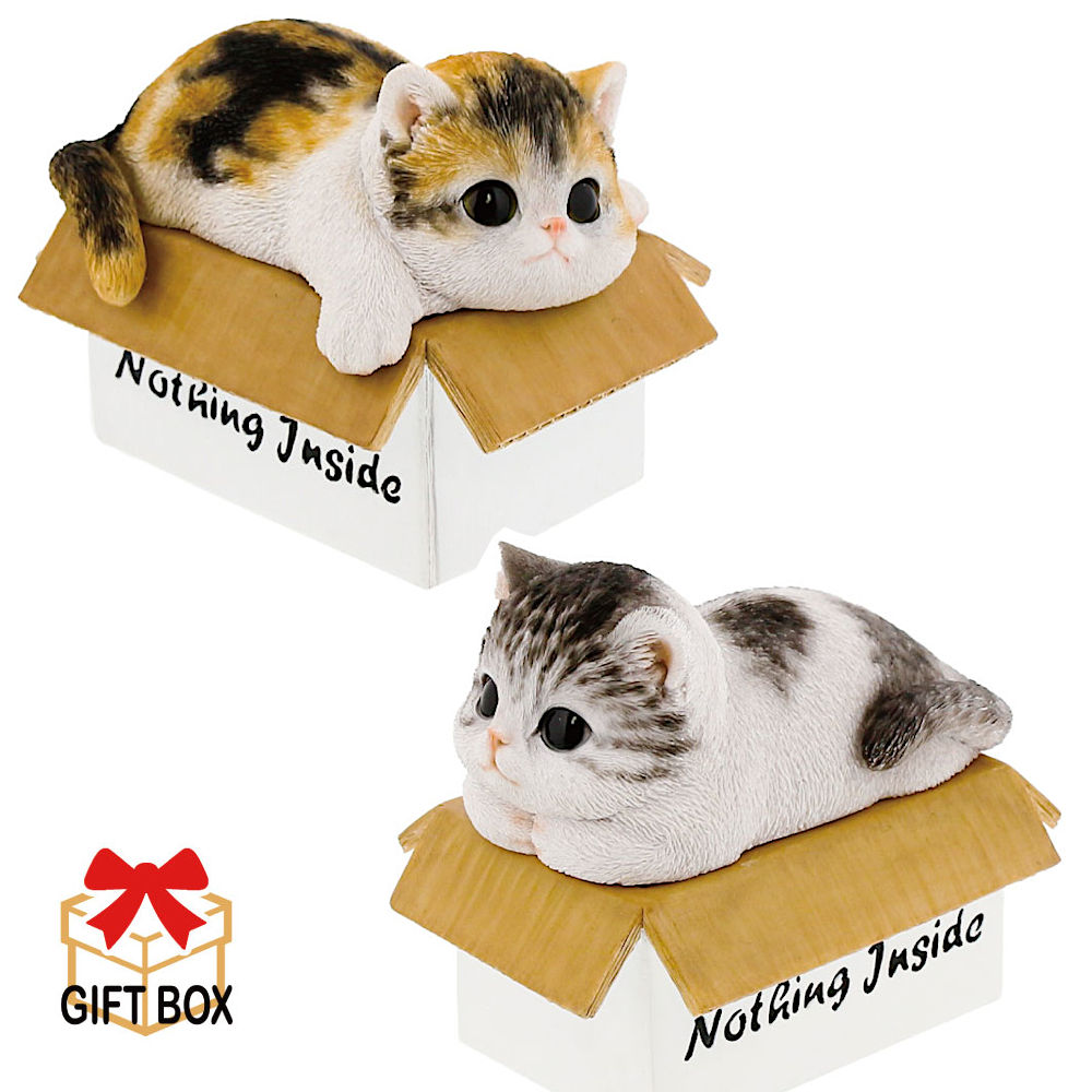 猫 ねこ グッズ 置物 子猫 [ひみつの箱] [サバ白 ミケ] [QY238] キャット 飾り インテリア オブジェ パーティー