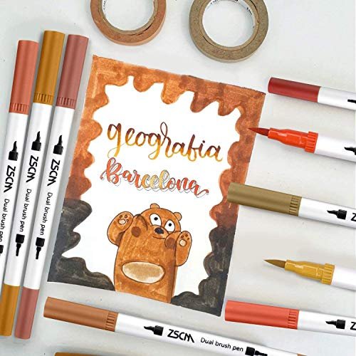 Zscmイラストペン 100色 ふで 極細 ぺんてる 水性 カラーペン セット アートマーカーペン 水彩毛筆 鮮やか 水性ペン コピックペン 手帳 絵手紙 色塗り 大人の塗り絵 カード 学校用 子供用 収納ケース付き Natural Gaz Org