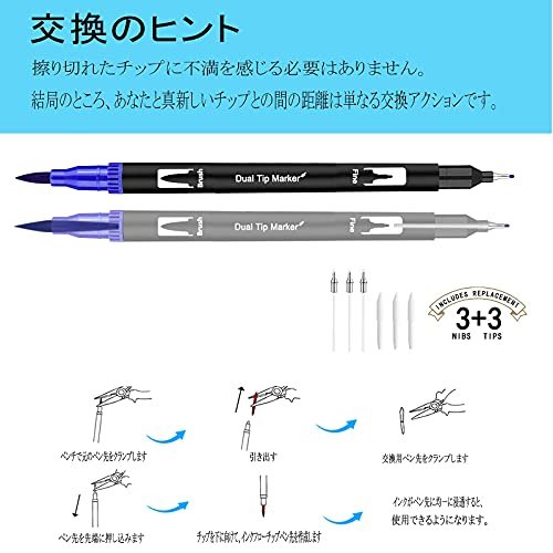 Ccfoud カラーペン セット 1色水彩カラー筆ペン イラストマーカー 太字 細字 2種類ペン先 イラストペン マーカーペン 水性 鮮やか 手帳 イラスト 色塗 お絵かきセット 美術 誕生日 プレゼント お祝い Sermus Es