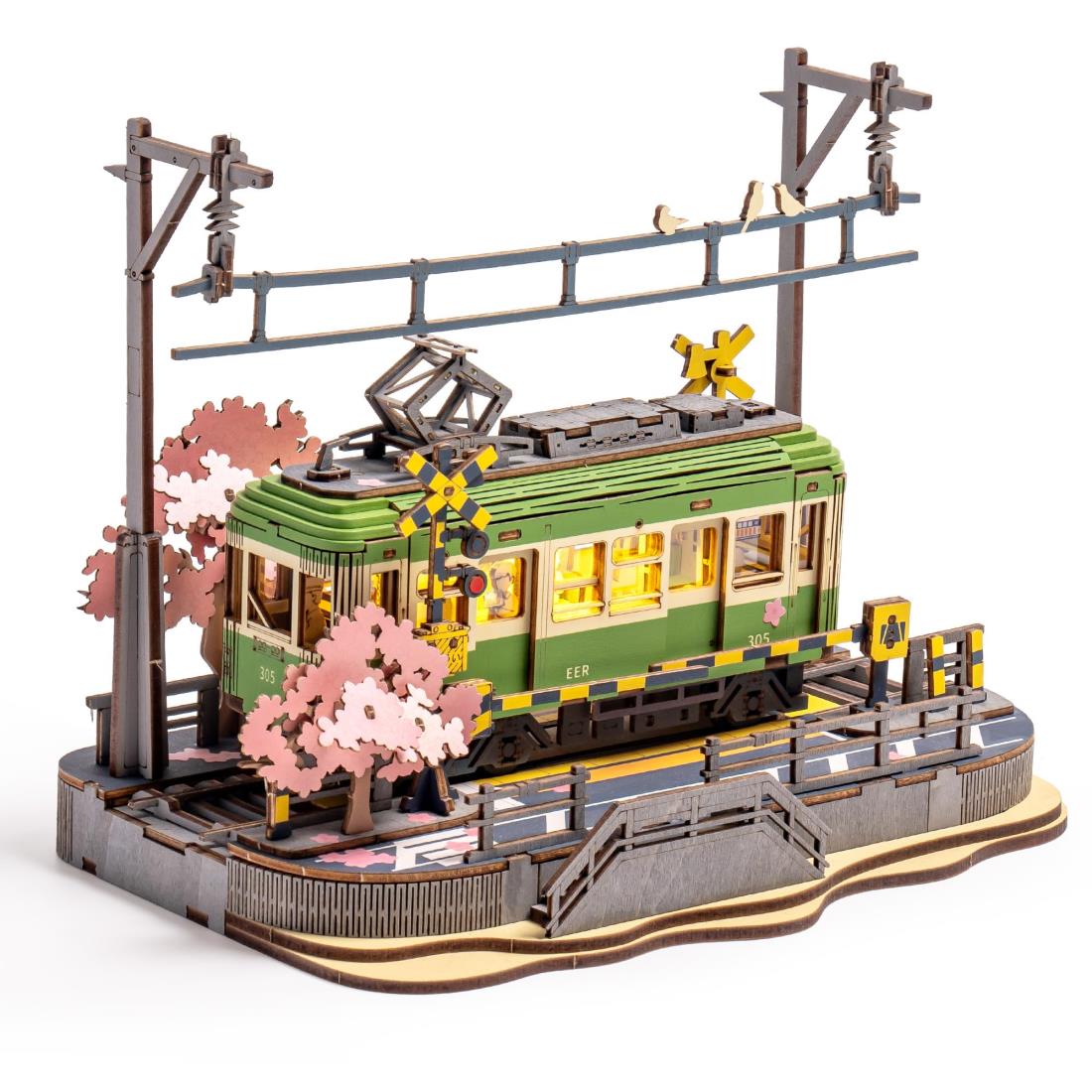 ROBOTIME 立体パズル 木製 3D ウッドパズル 桜の電車 LEDライト付き 組み立て 工作キット DIY クラフト メカニカル モデル 和風インテリア 暇つぶし 知育玩具 子供 大人向けの木製モデル 誕生日 クリスマスプレゼント(桜の旅)