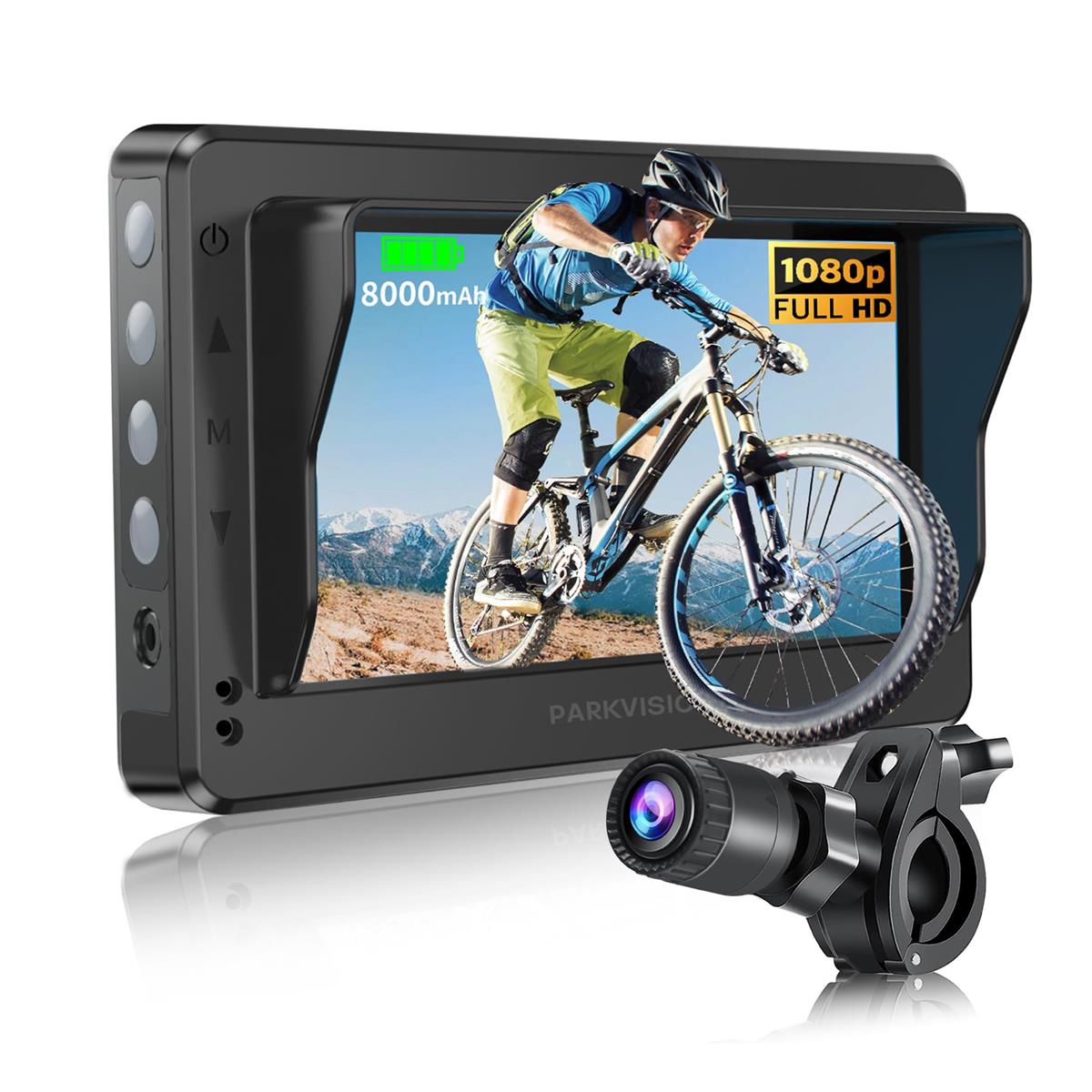PARKVISION 自転車ミラー 自転車背面 カメラ 4.3インチ防水 1080P HD 超高精細画質 モニター バック カメラ 自動調光付き-8000 mah 充電可能電池付き- Φ20~42MMハンドルに対応 110°広角 自転車カメラ マウンテンロード電動自転車用|STARFORD