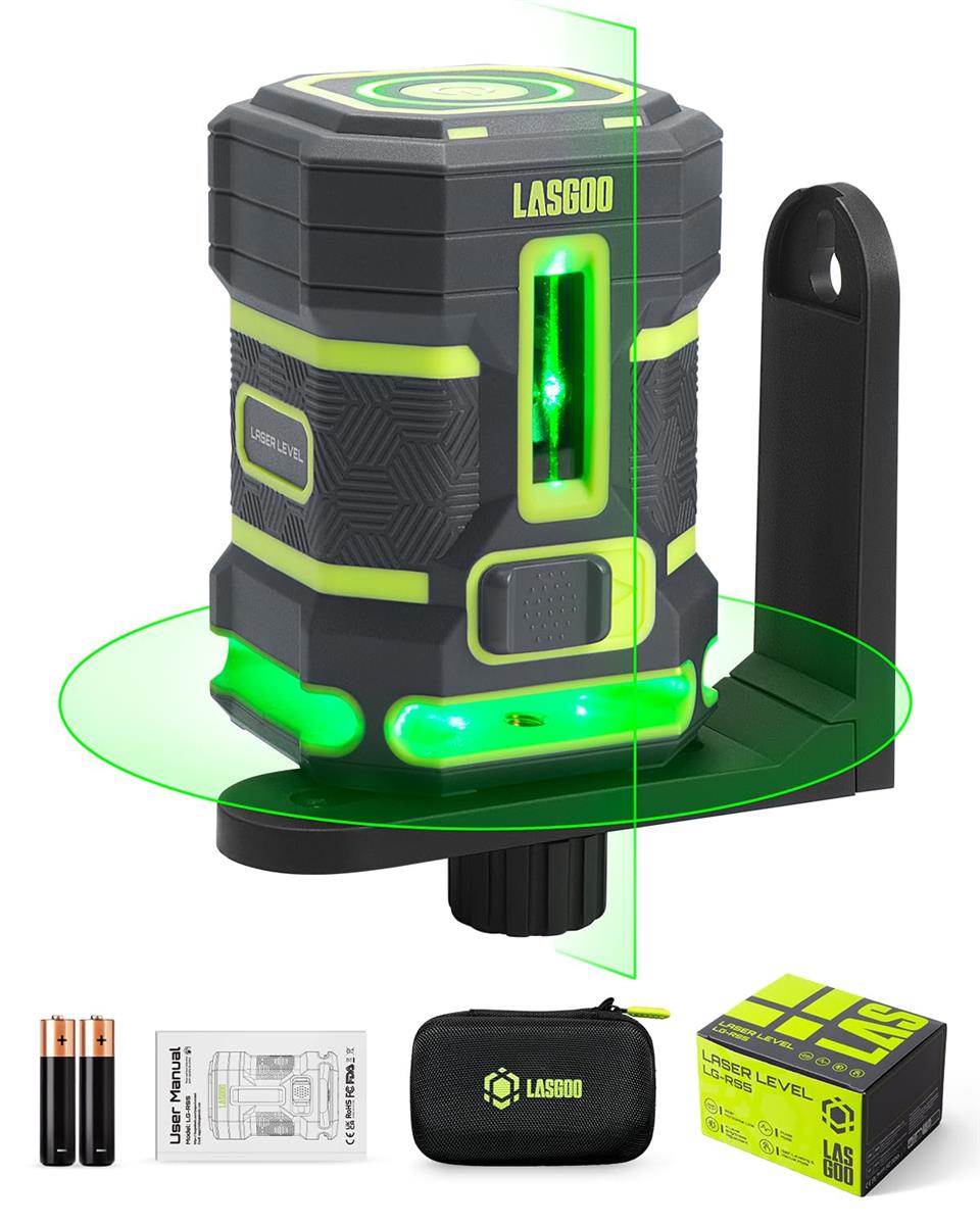 LASGOO 緑であることレーザ気泡管水準器 セルフレベリング、360°気泡管水準器レーザ、垂直方向レーザ伝達ルート、4明快さ気泡管水準器 心臓の鼓動流行り物 床瓦壁工事用、L鉤括弧、乾電池、キャリーバッグ付き添い人