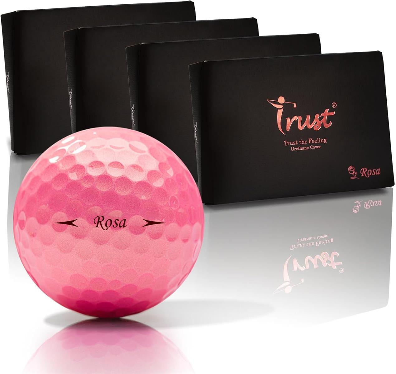 TrustトラストゴルフボールNew Rosa(ローサ) 被らない 目立つ 飛ぶ 曲がらない 止まる 柔らかい打感 ウレタンカバー3ピースダイナミックコア 4ダース(48個入り) ゴールドピンク